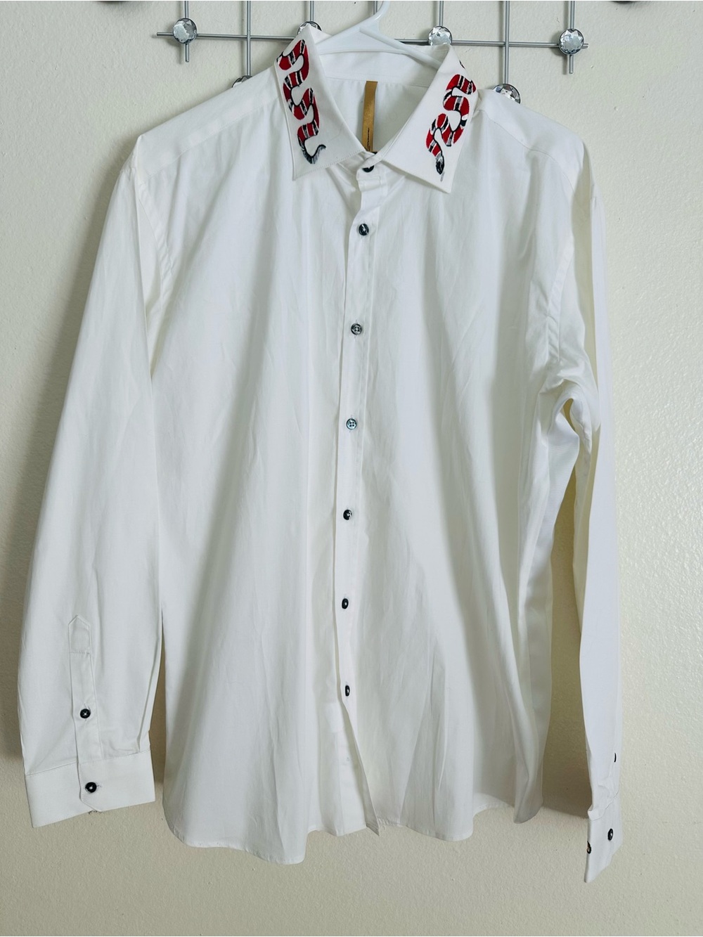 Takeshy Kurosawa White Dress Shirt with Red Collar Snake Detail